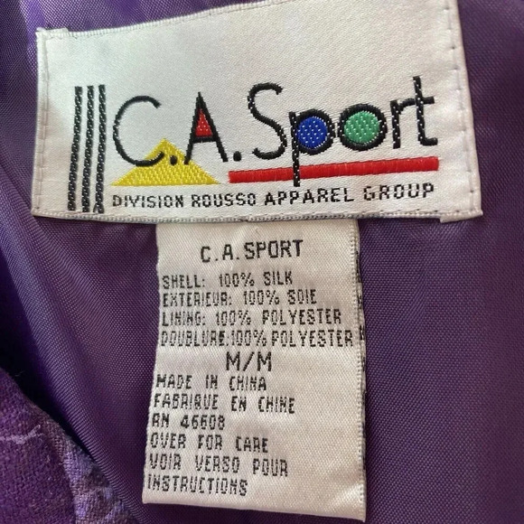 VTG CA Sport 100% Silk Full Zip Jacket Womens M Leaf Floral Pocket Purple - Picture 5 of 9